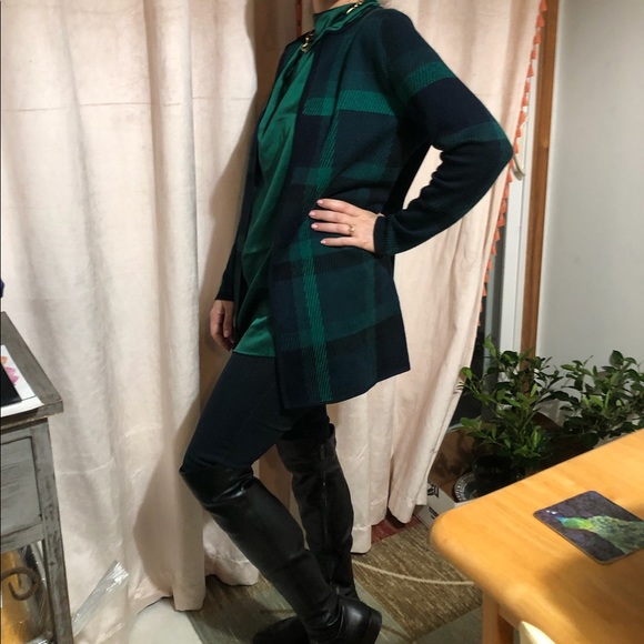 Talbots Plaid Open Cardigan Sweater Sz Mp - Picture 10 of 12